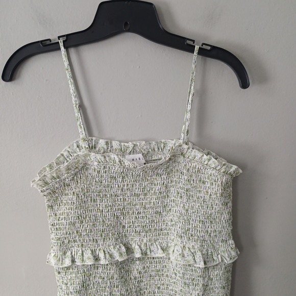 Mable Women's Size Large Smocked Long Ruffle Sleeveless Dress Green Floral Midi - Picture 2 of 16